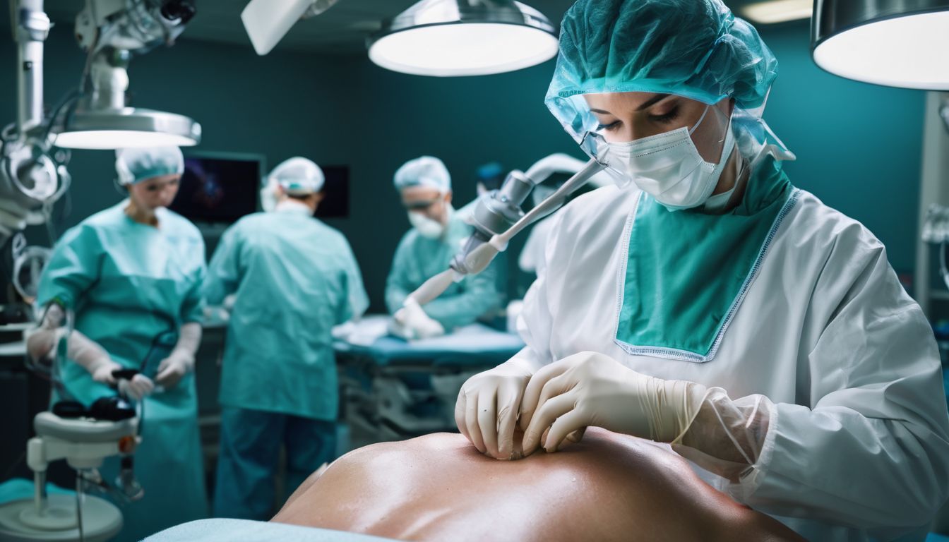 Osoba poddająca się operacji wymiany biodra w sali operacyjnej.
